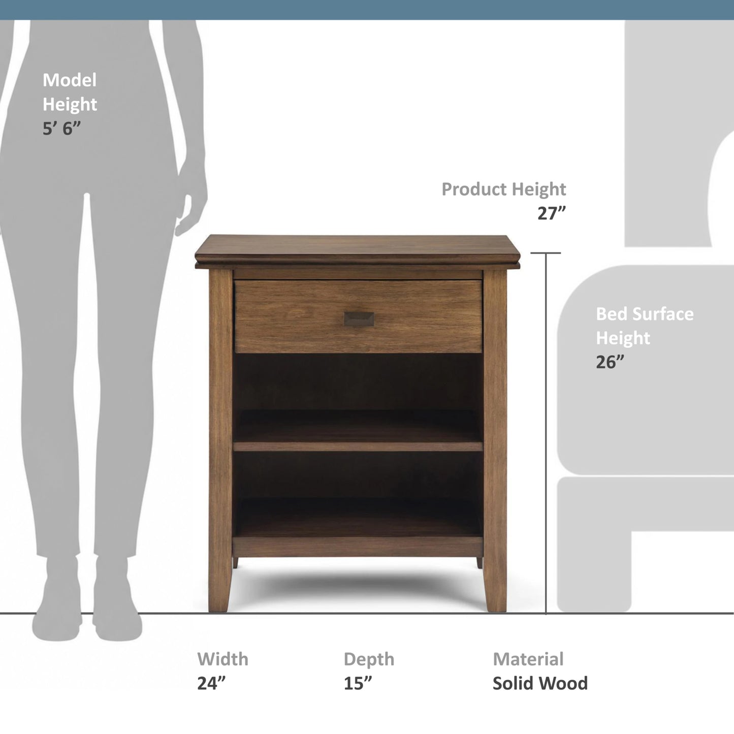 Rustic Natural Aged Brown | Artisan Bedside Table 