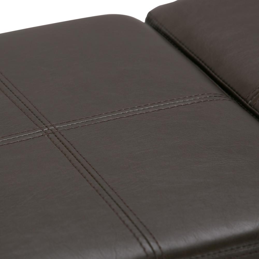 Chocolate Brown Vegan Leather | Avalon Linen Look Storage Ottoman with Three Trays