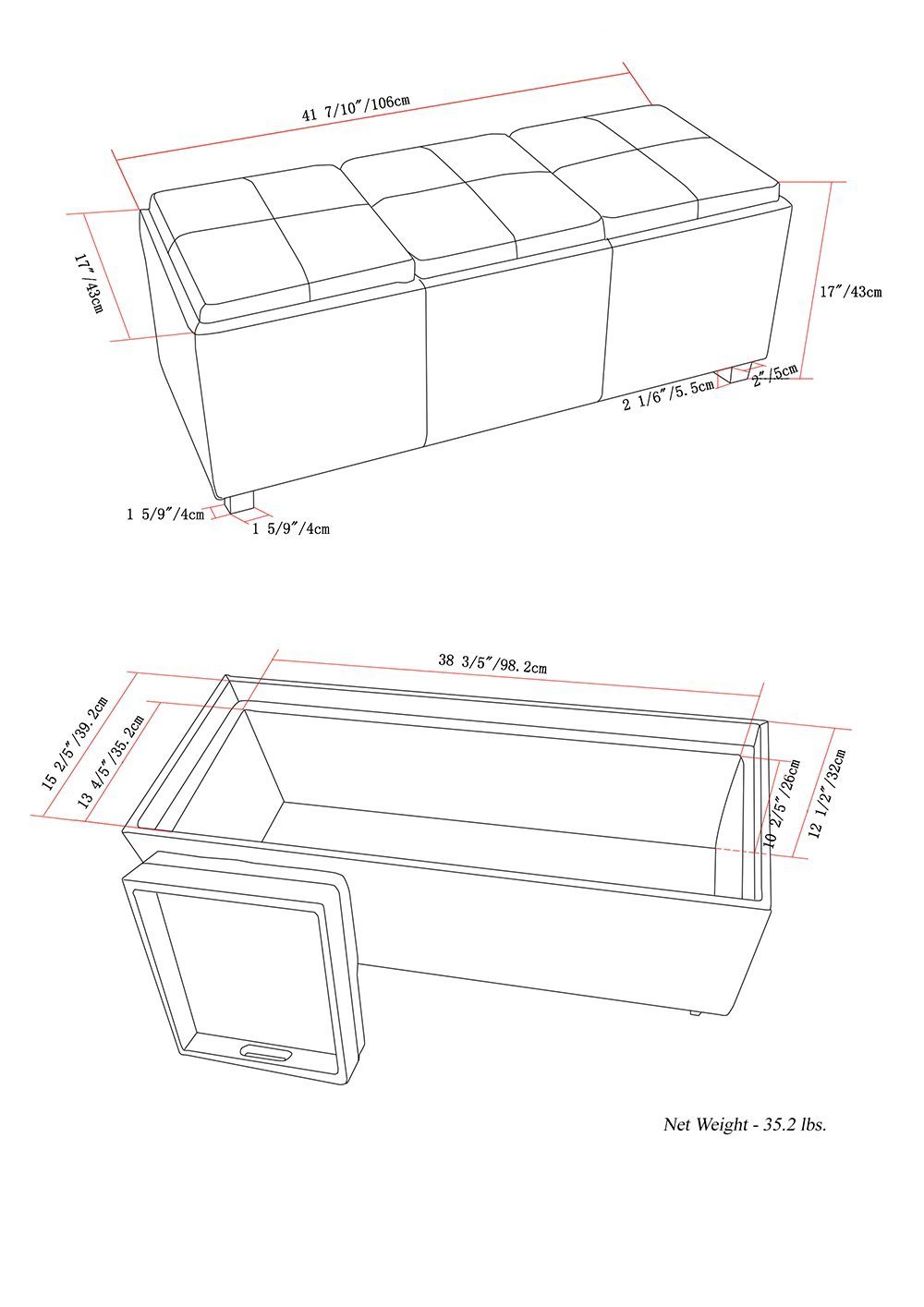 Chocolate Brown Vegan Leather | Avalon Linen Look Storage Ottoman with Three Trays