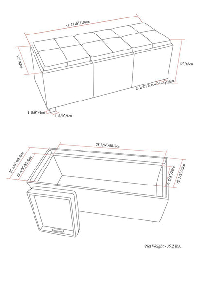 Chocolate Brown Vegan Leather | Avalon Linen Look Storage Ottoman with Three Trays