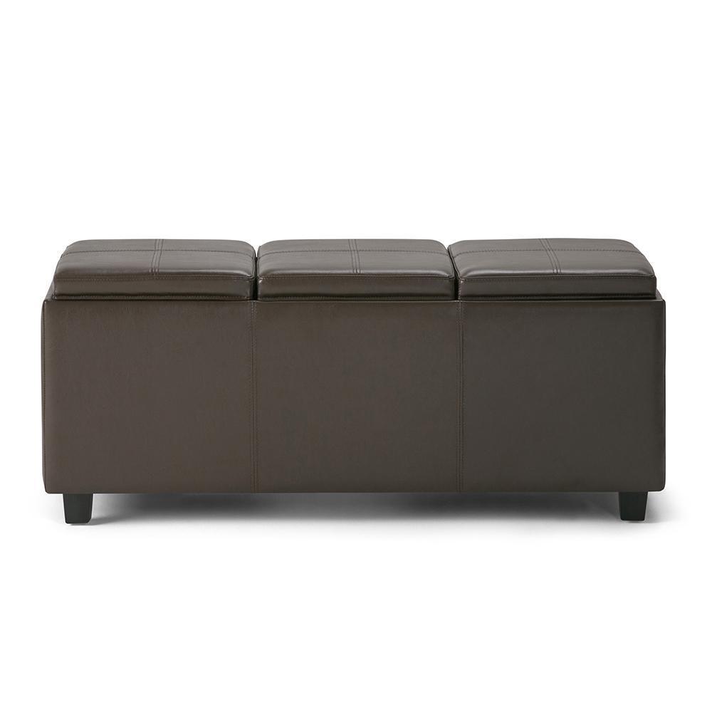 Chocolate Brown Vegan Leather | Avalon Linen Look Storage Ottoman with Three Trays
