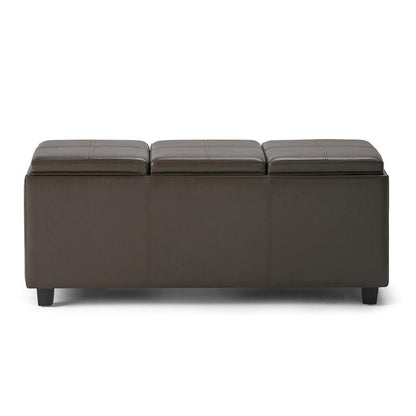 Chocolate Brown Vegan Leather | Avalon Linen Look Storage Ottoman with Three Trays