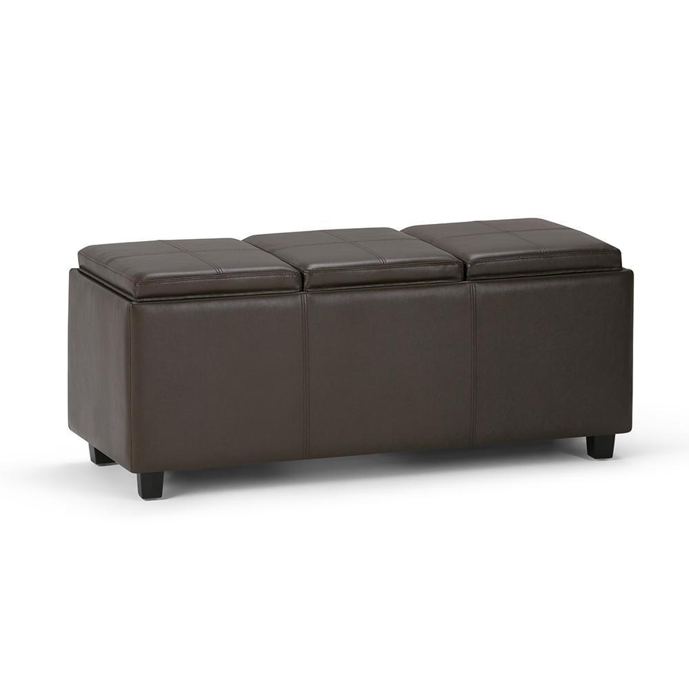 Chocolate Brown Vegan Leather | Avalon Linen Look Storage Ottoman with Three Trays