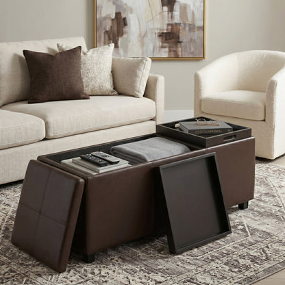 Chocolate Brown Vegan Leather | Avalon 3 Trays Ottoman in Vegan Leather
