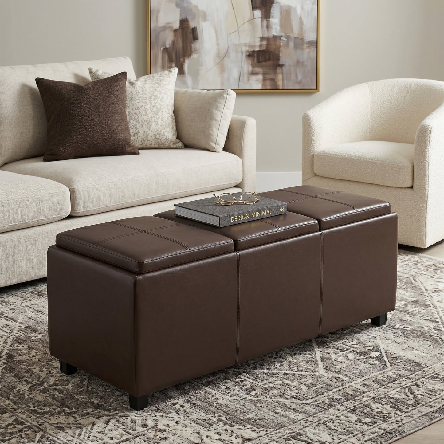 Chocolate Brown Vegan Leather | Avalon 3 Trays Ottoman in Vegan Leather