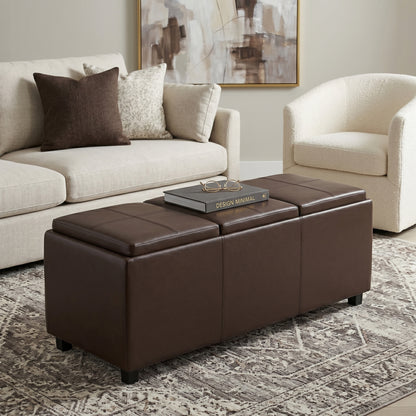 Chocolate Brown Vegan Leather | Avalon 3 Trays Ottoman in Vegan Leather
