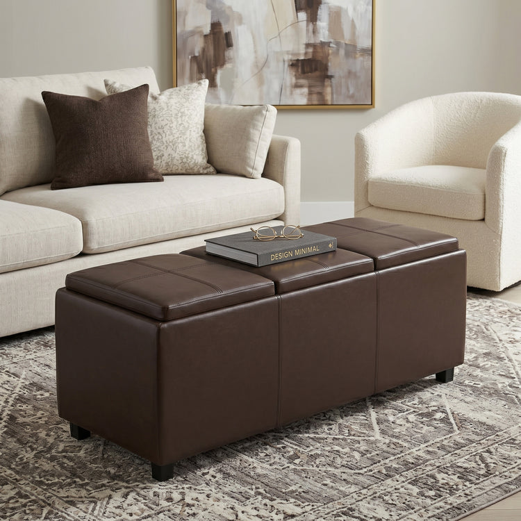 Chocolate Brown Vegan Leather | Avalon 3 Trays Ottoman in Vegan Leather
