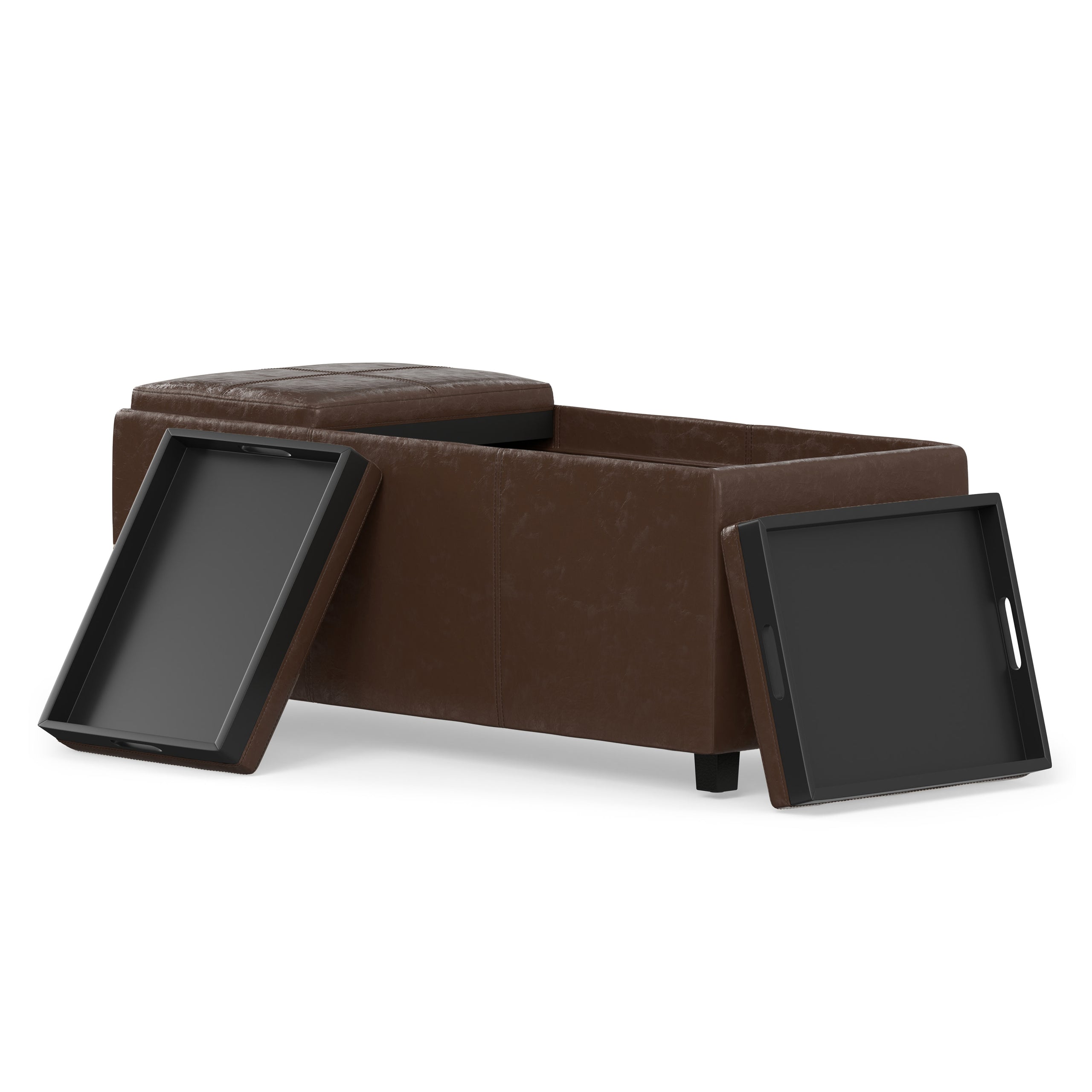 Chocolate Brown Vegan Leather | Avalon 3 Trays Ottoman in Vegan Leather