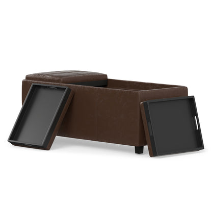 Chocolate Brown Vegan Leather | Avalon 3 Trays Ottoman in Vegan Leather