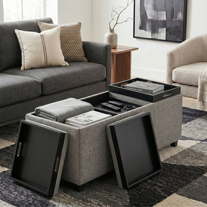 Cloud Grey Linen Style Fabric | Avalon 3 Trays Ottoman in Linen