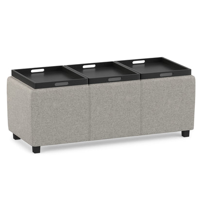 Cloud Grey Linen Style Fabric | Avalon 3 Trays Ottoman in Linen