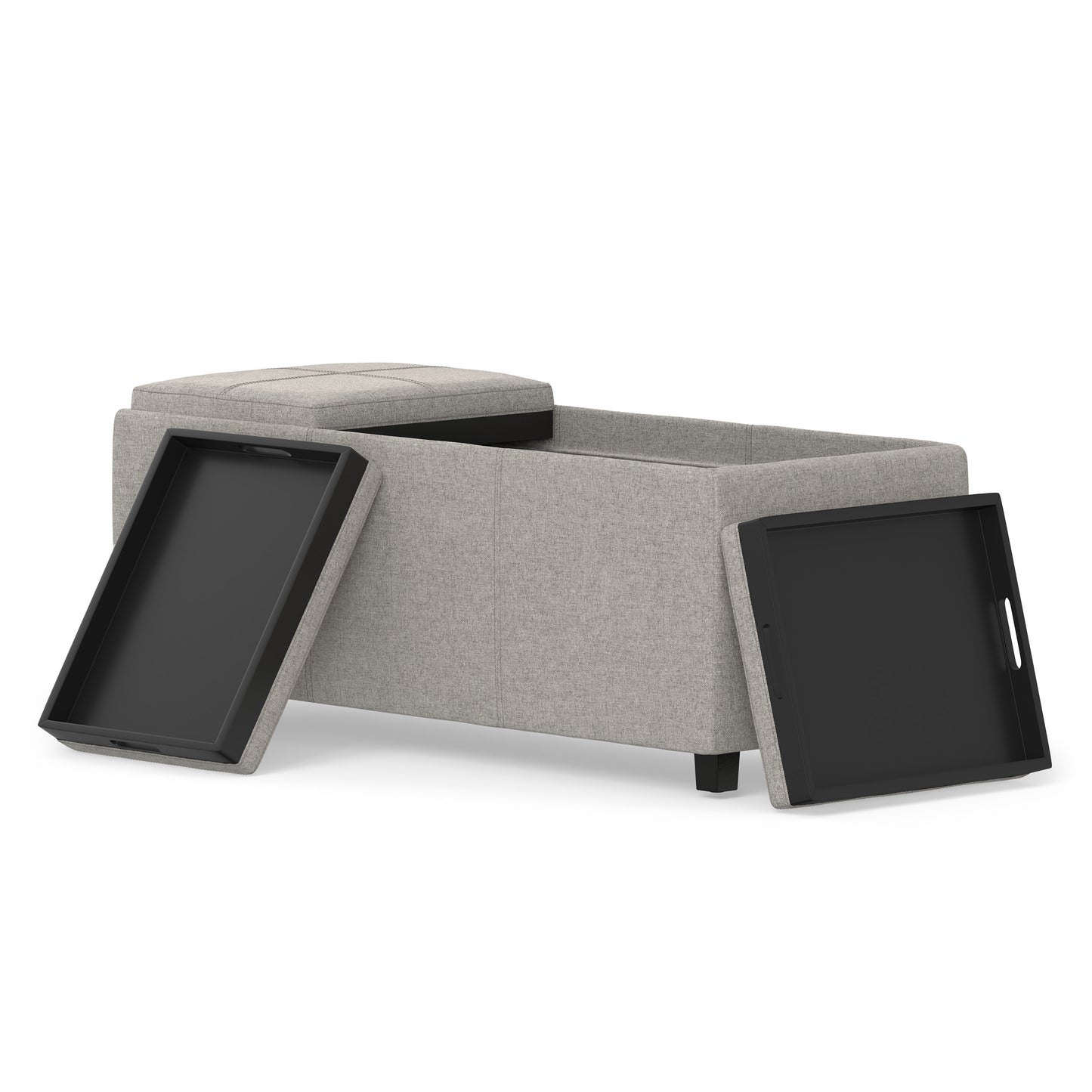 Cloud Grey Linen Style Fabric | Avalon 3 Trays Ottoman in Linen