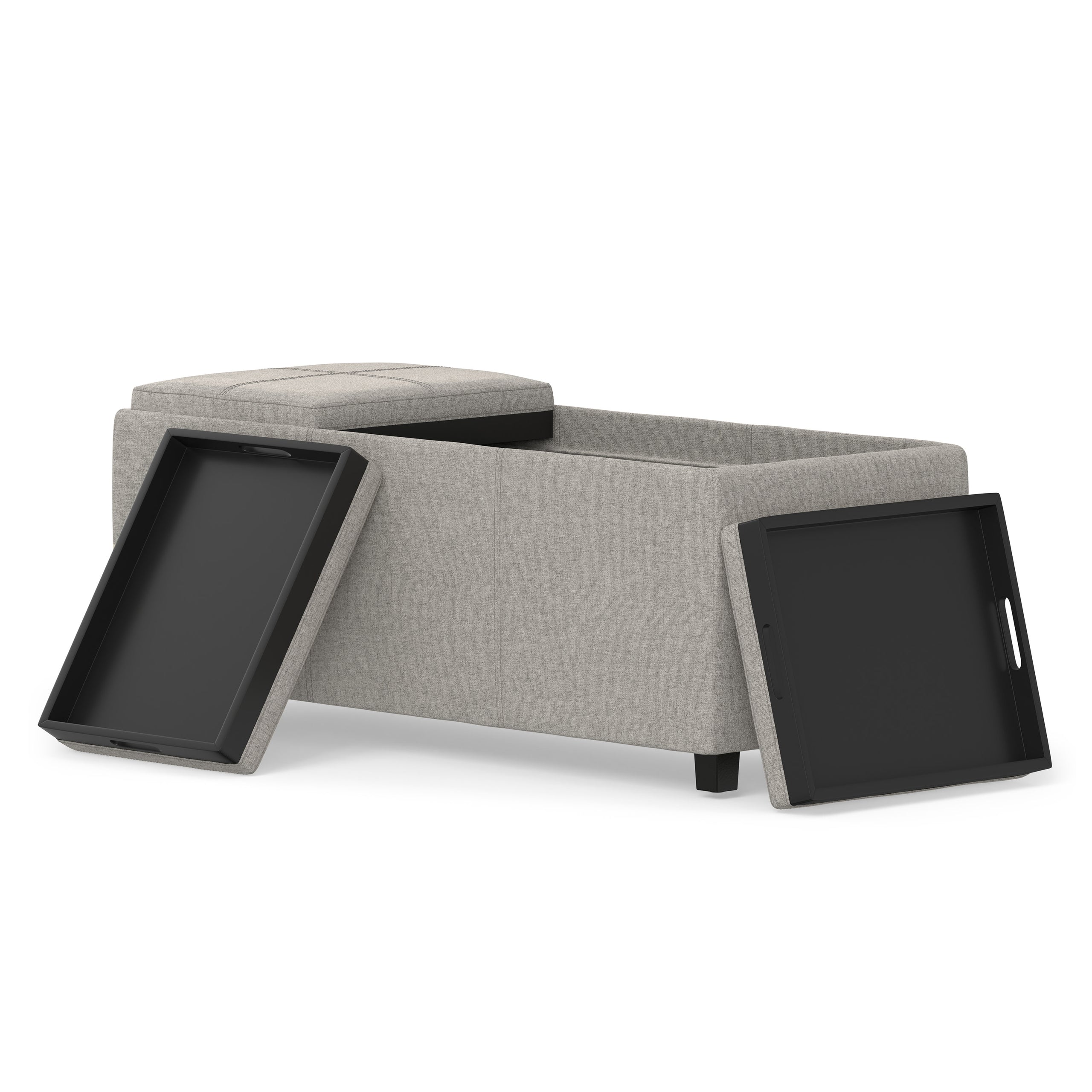 Cloud Grey Linen Style Fabric | Avalon 3 Trays Ottoman in Linen