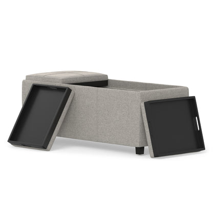 Cloud Grey Linen Style Fabric | Avalon 3 Trays Ottoman in Linen