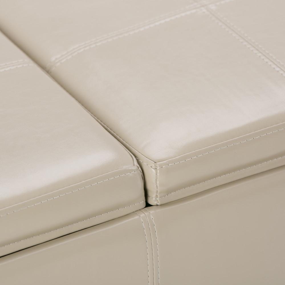 Satin Cream Vegan Leather | Avalon Linen Look Storage Ottoman with Three Trays