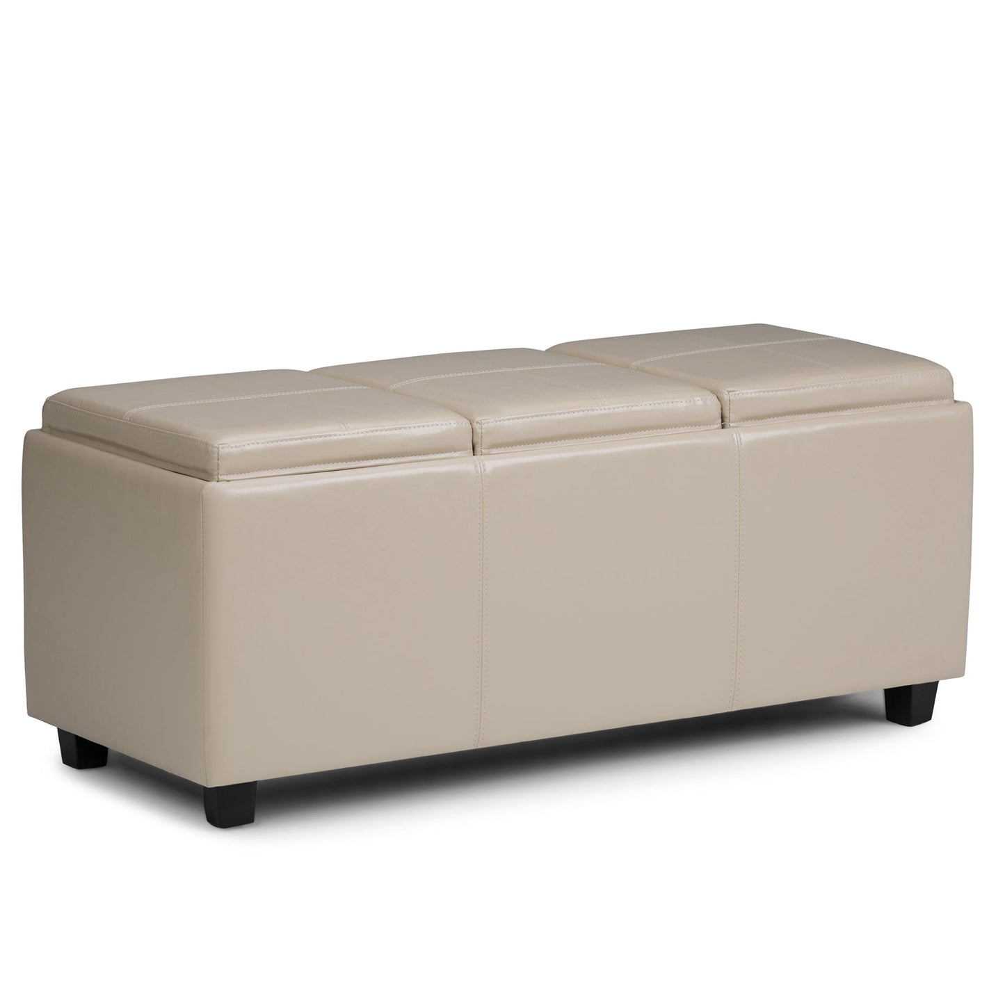 Satin Cream Vegan Leather | Avalon Linen Look Storage Ottoman with Three Trays