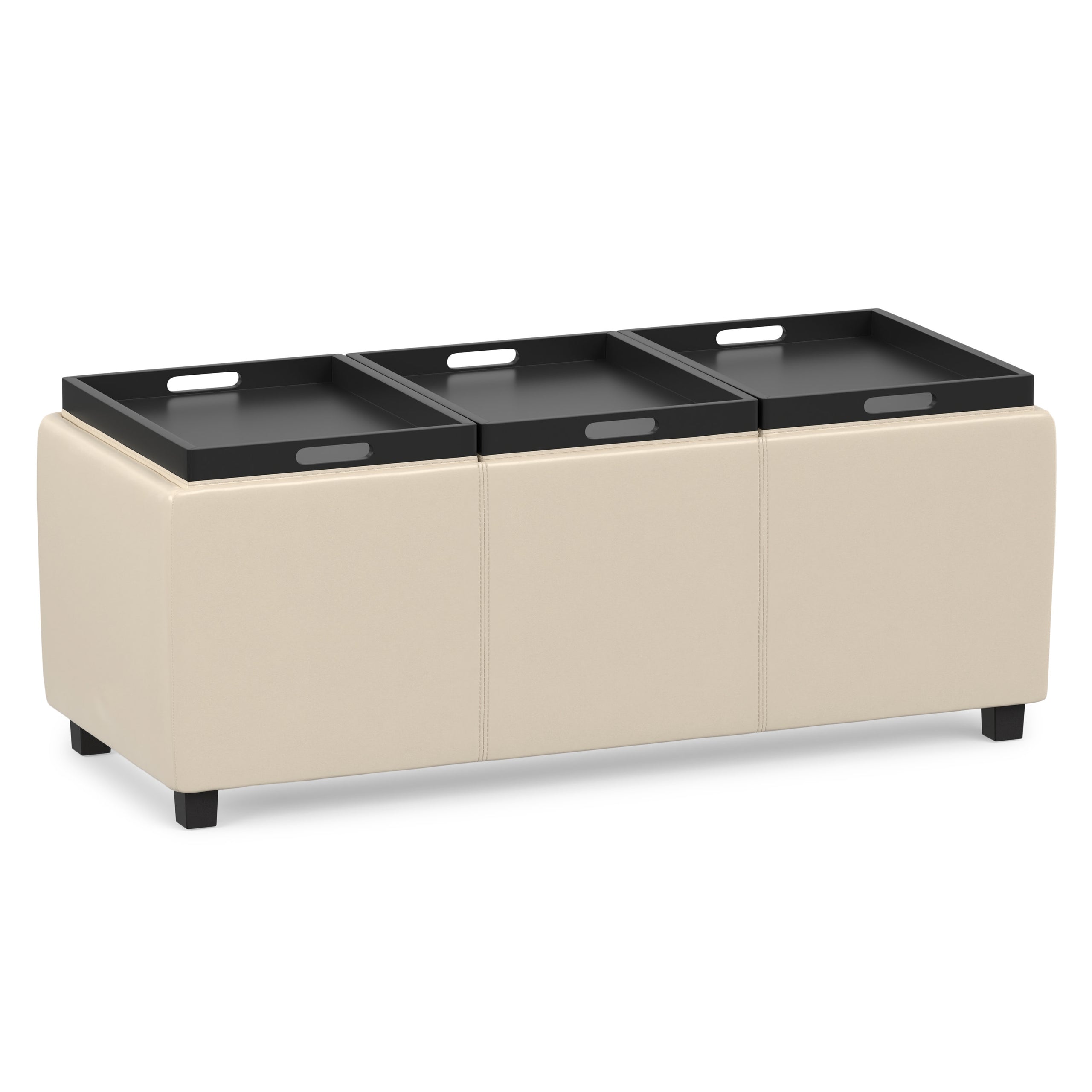 Satin Cream Vegan Leather | Avalon 3 Trays Ottoman in Vegan Leather