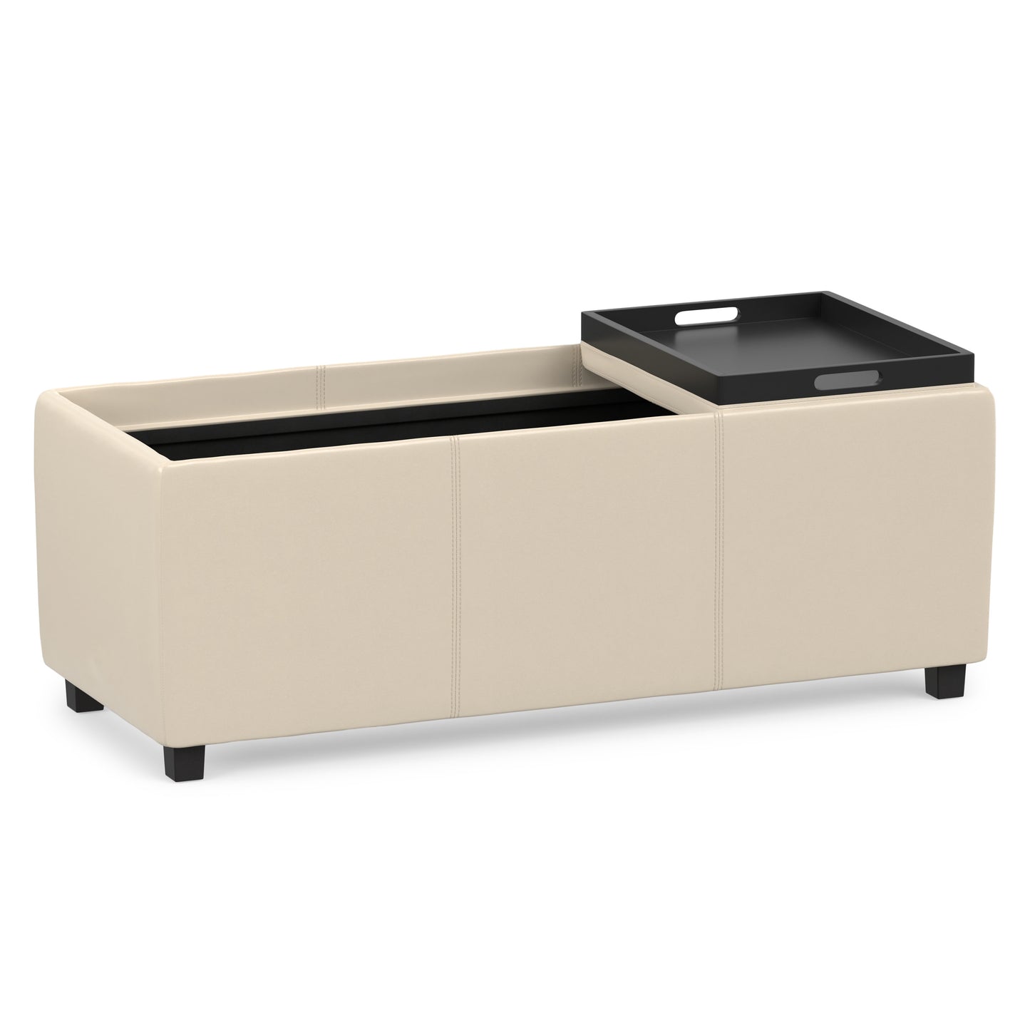 Satin Cream Vegan Leather | Avalon 3 Trays Ottoman in Vegan Leather