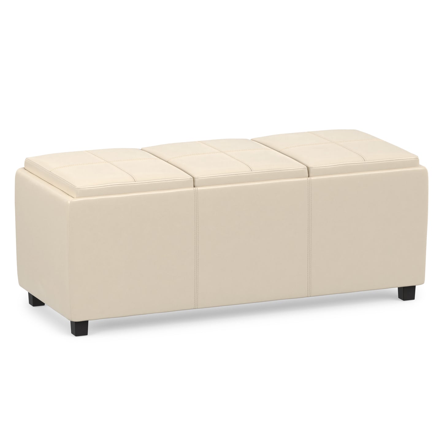 Satin Cream Vegan Leather | Avalon 3 Trays Ottoman in Vegan Leather