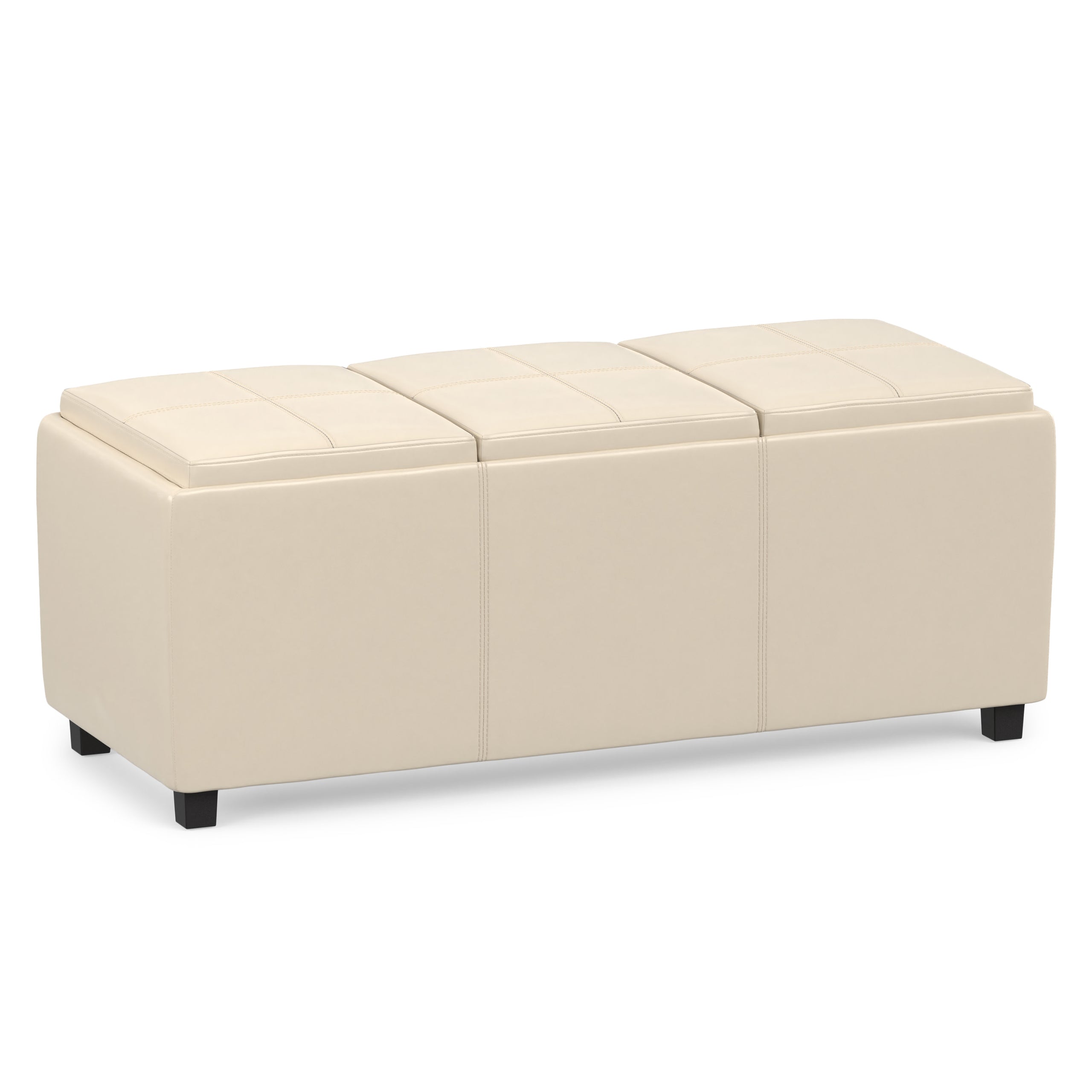 Satin Cream Vegan Leather | Avalon 3 Trays Ottoman in Vegan Leather