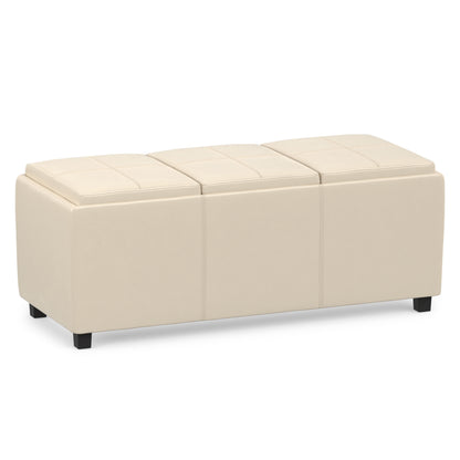 Satin Cream Vegan Leather | Avalon 3 Trays Ottoman in Vegan Leather