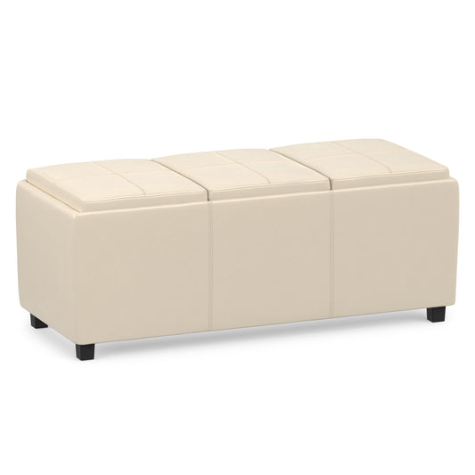 Satin Cream Vegan Leather | Avalon 3 Trays Ottoman in Vegan Leather