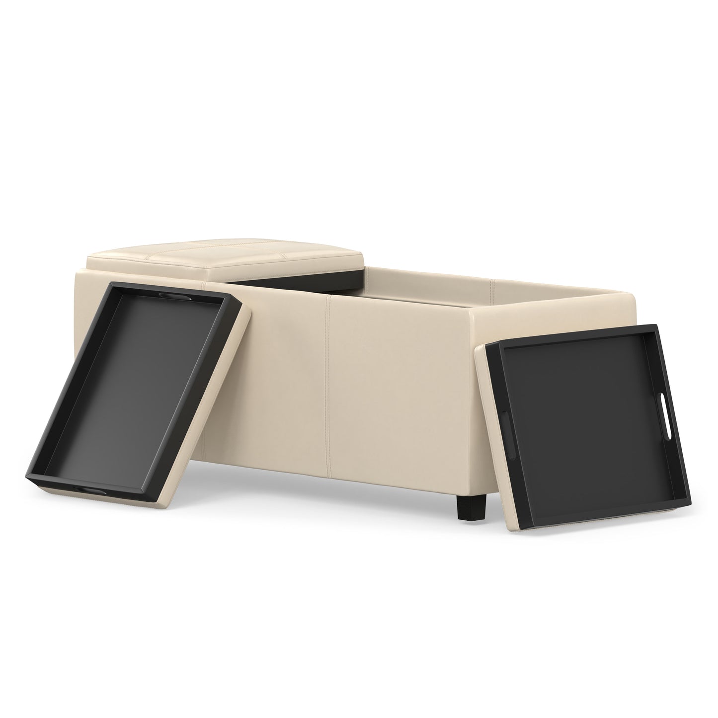 Satin Cream Vegan Leather | Avalon 3 Trays Ottoman in Vegan Leather