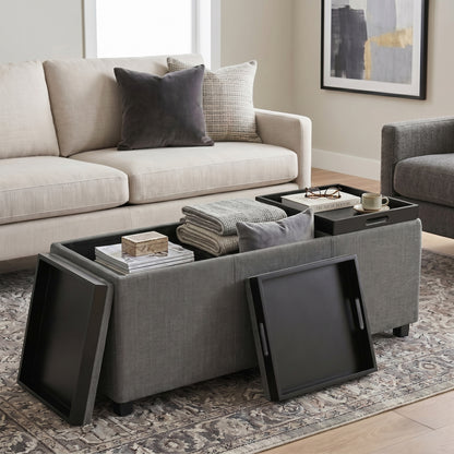 Slate Grey Linen Style Fabric | Avalon 3 Trays Ottoman in Linen