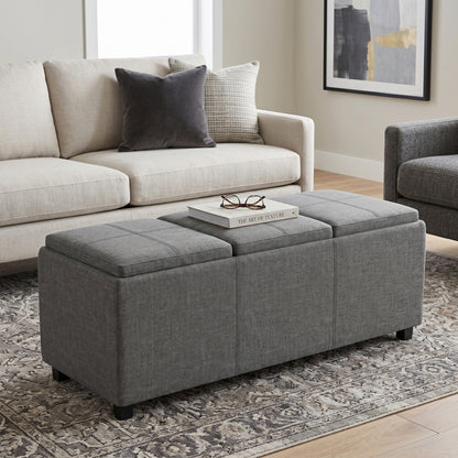 Slate Grey Linen Style Fabric | Avalon 3 Trays Ottoman in Linen