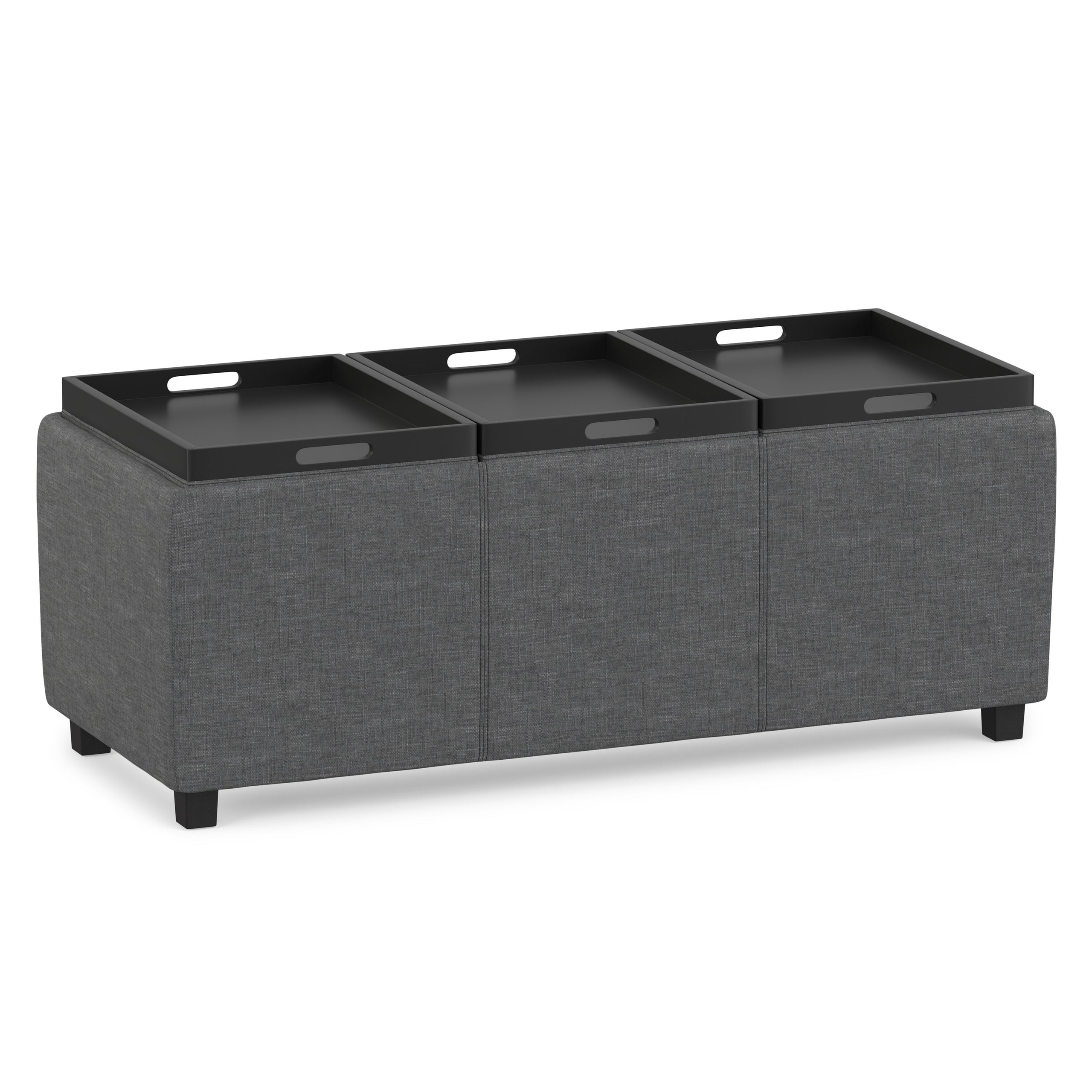Slate Grey Linen Style Fabric | Avalon 3 Trays Ottoman in Linen