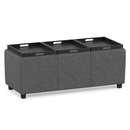 Slate Grey Linen Style Fabric | Avalon 3 Trays Ottoman in Linen