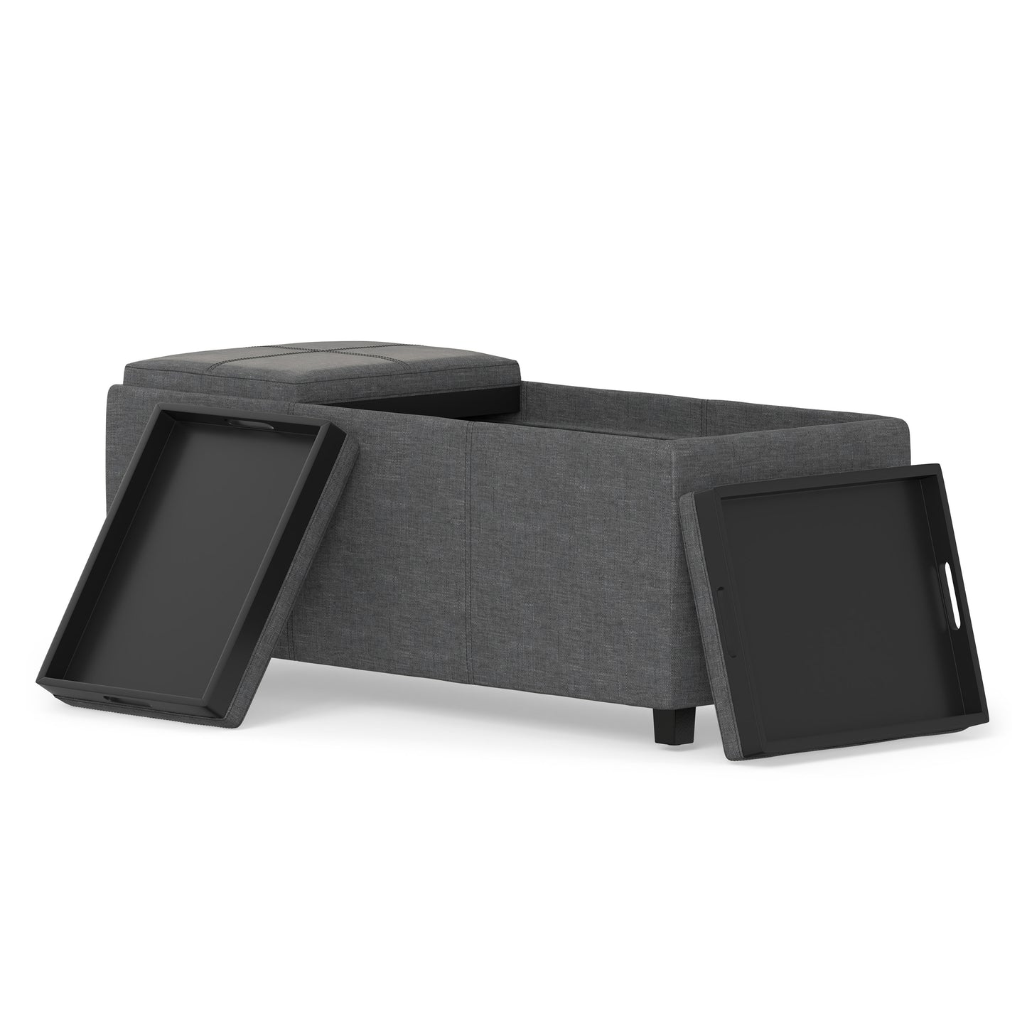 Slate Grey Linen Style Fabric | Avalon 3 Trays Ottoman in Linen
