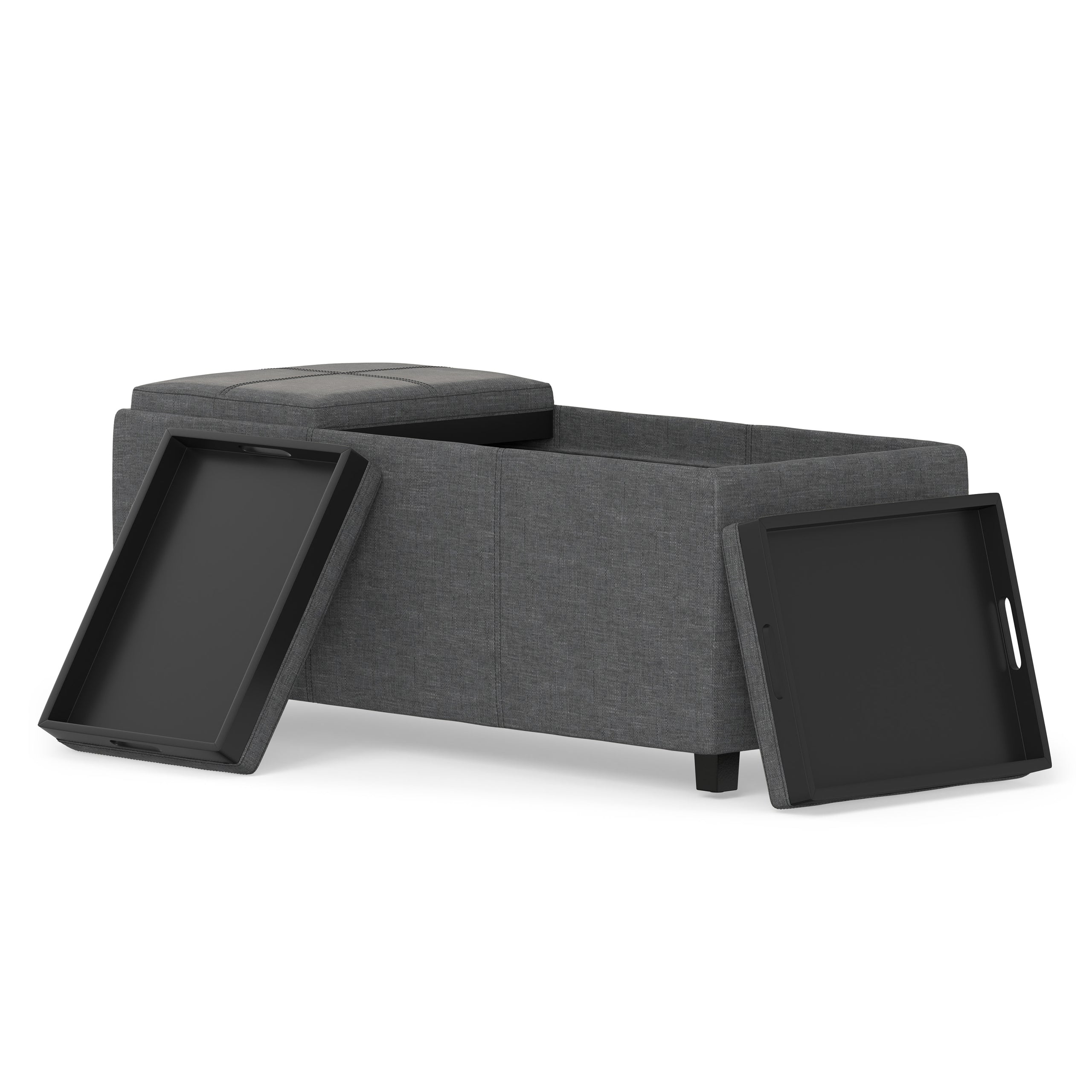 Slate Grey Linen Style Fabric | Avalon 3 Trays Ottoman in Linen
