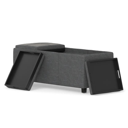 Slate Grey Linen Style Fabric | Avalon 3 Trays Ottoman in Linen