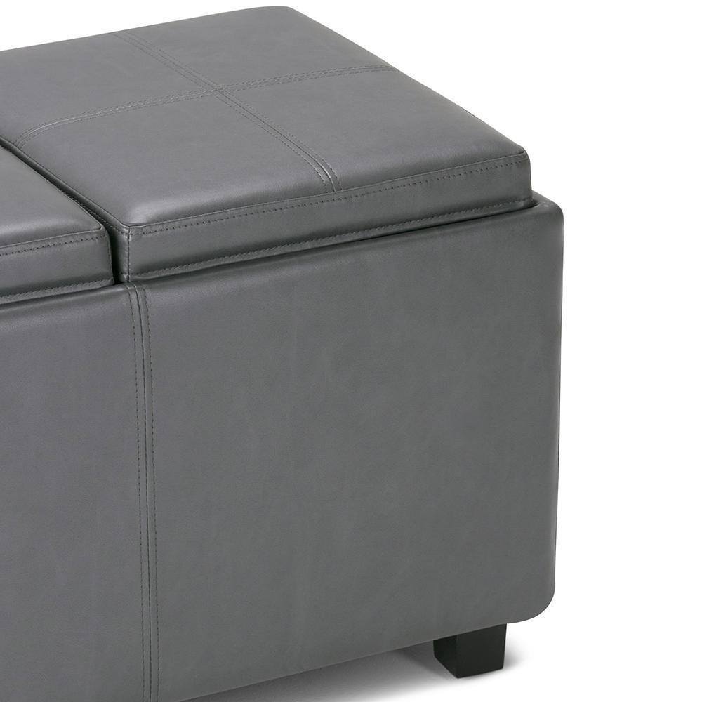 Stone Grey Vegan Leather | Avalon Linen Look Storage Ottoman with Three Trays