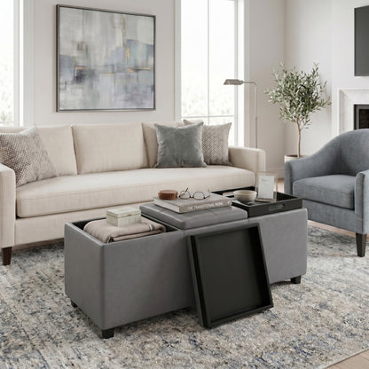 Stone Grey Vegan Leather | Avalon 3 Trays Ottoman in Vegan Leather