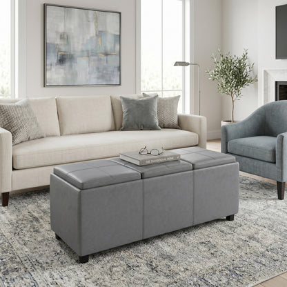 Stone Grey Vegan Leather | Avalon 3 Trays Ottoman in Vegan Leather