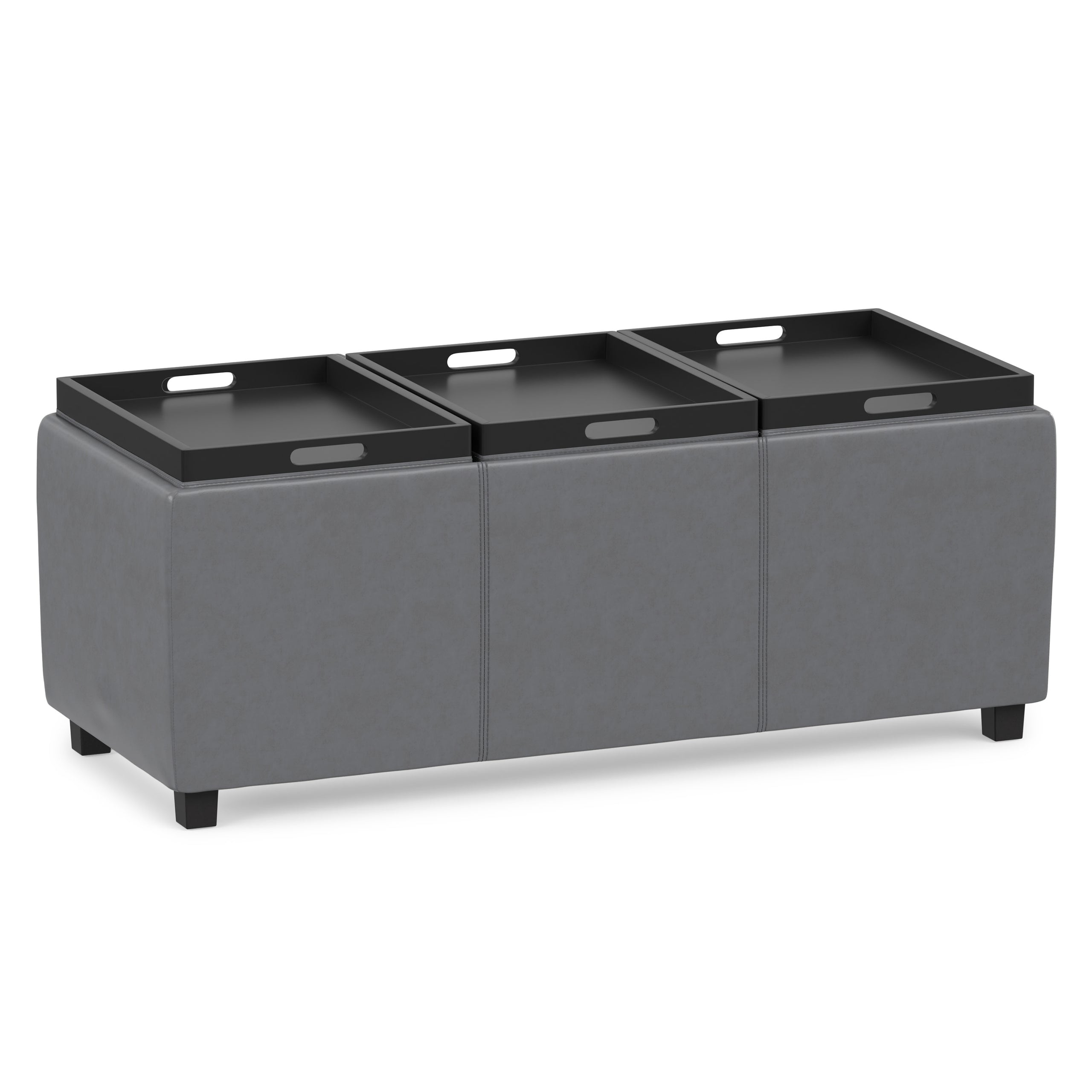Stone Grey Vegan Leather | Avalon 3 Trays Ottoman in Vegan Leather