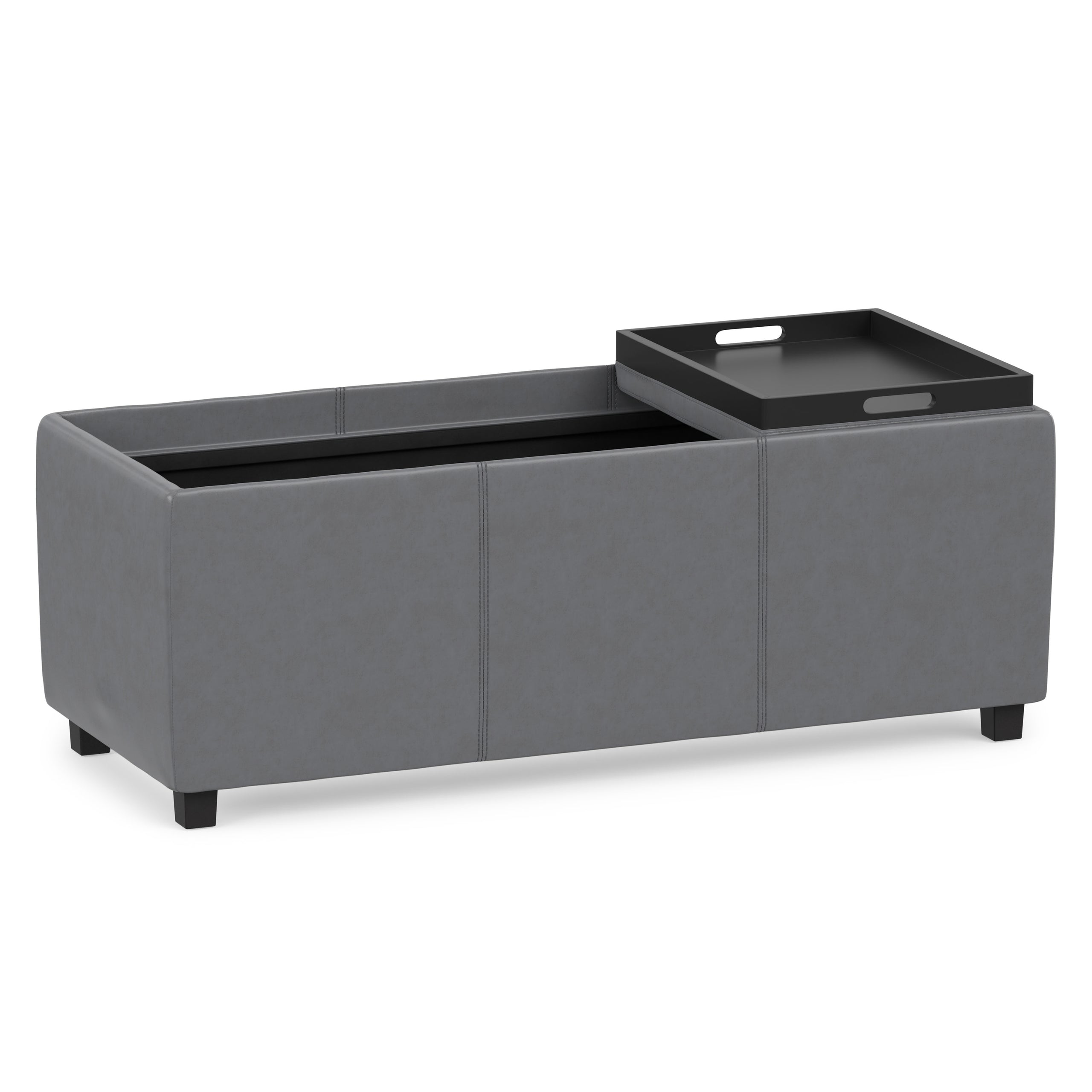 Stone Grey Vegan Leather | Avalon 3 Trays Ottoman in Vegan Leather