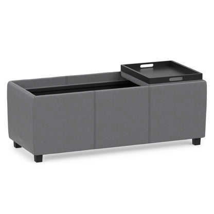 Stone Grey Vegan Leather | Avalon 3 Trays Ottoman in Vegan Leather
