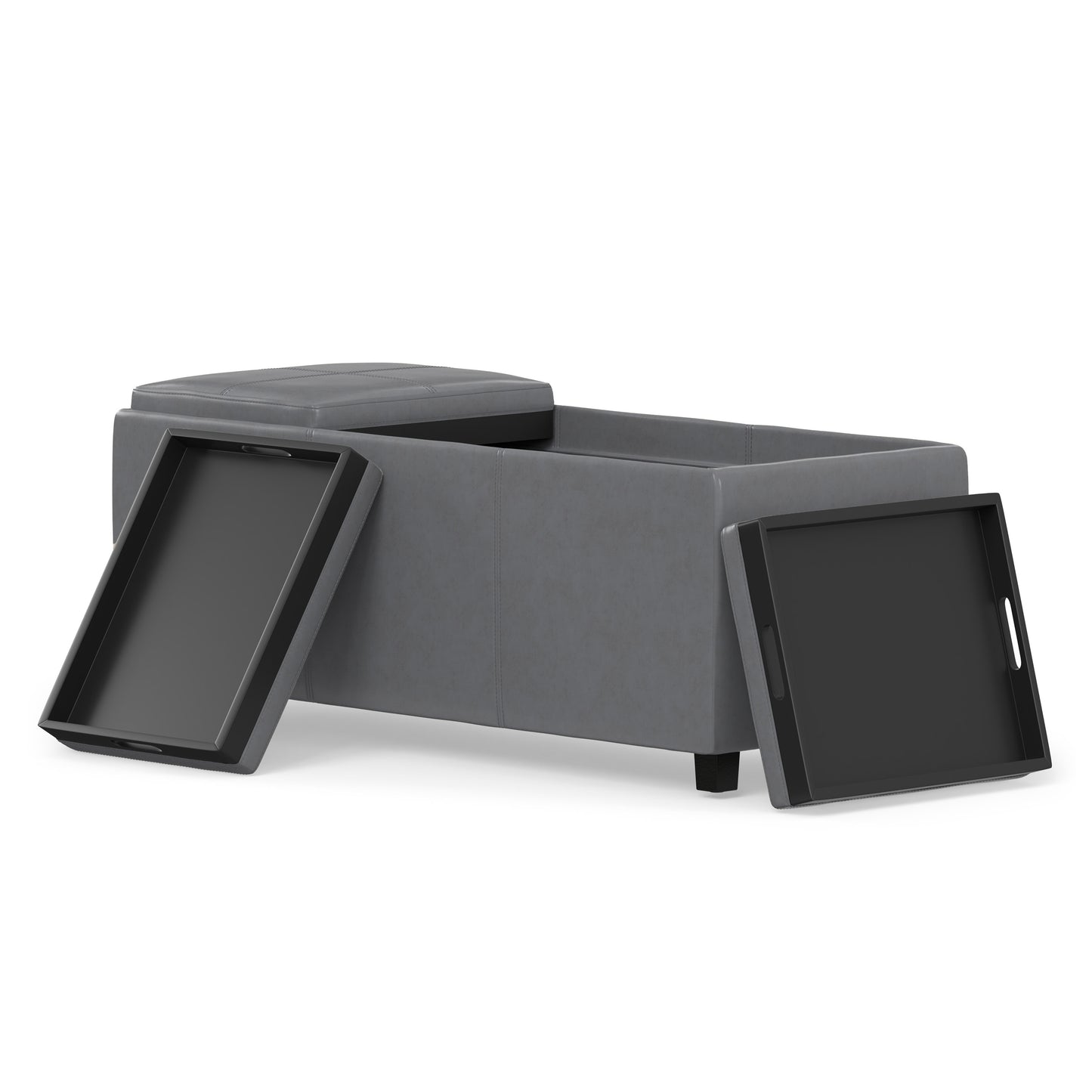 Stone Grey Vegan Leather | Avalon 3 Trays Ottoman in Vegan Leather