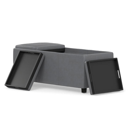 Stone Grey Vegan Leather | Avalon 3 Trays Ottoman in Vegan Leather