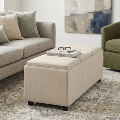Natural Linen Style Fabric | Avalon 3 Trays Ottoman in Linen