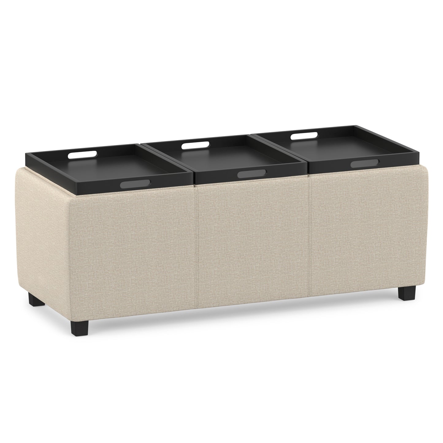 Natural Linen Style Fabric | Avalon 3 Trays Ottoman in Linen