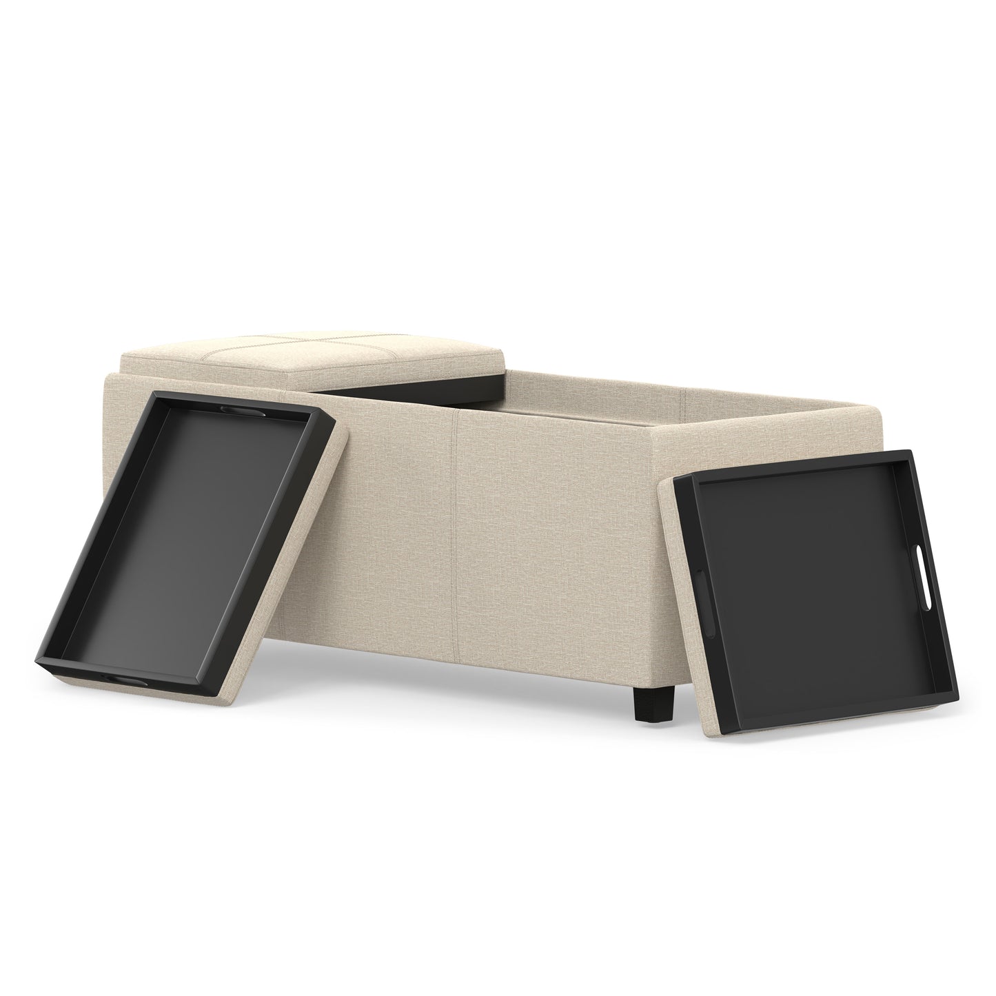 Natural Linen Style Fabric | Avalon 3 Trays Ottoman in Linen