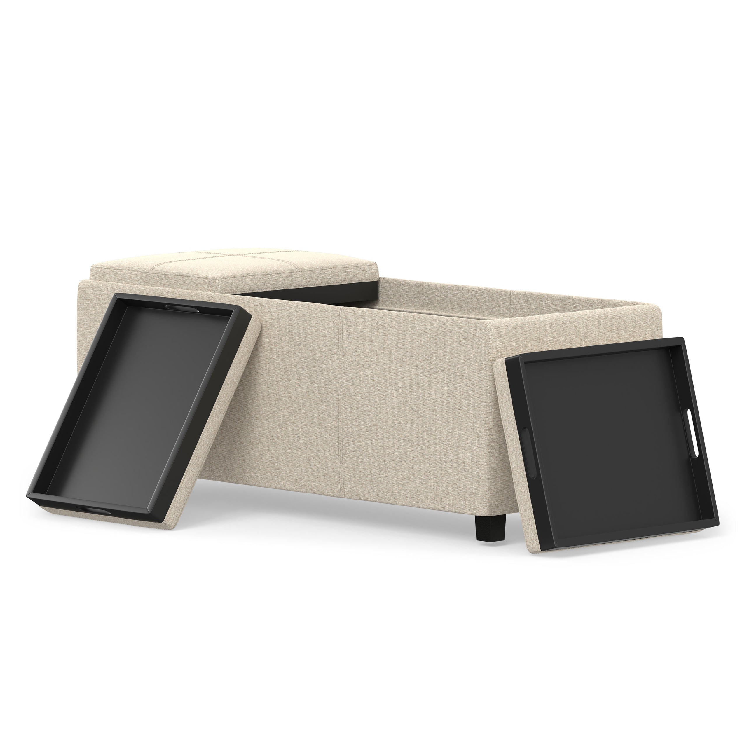 Natural Linen Style Fabric | Avalon 3 Trays Ottoman in Linen