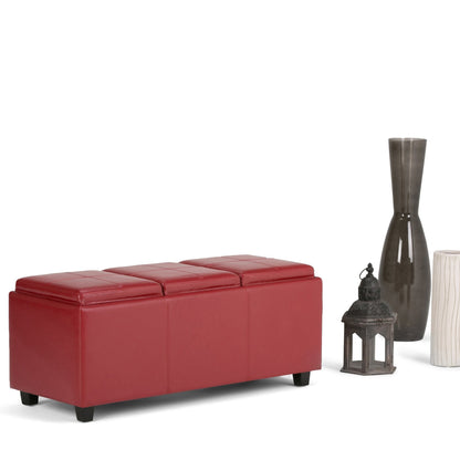 Radicchio Red Vegan Leather | Avalon Linen Look Storage Ottoman with Three Trays
