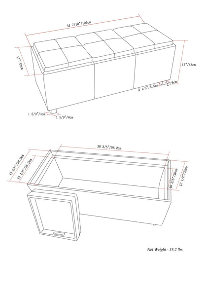Radicchio Red Vegan Leather | Avalon Linen Look Storage Ottoman with Three Trays
