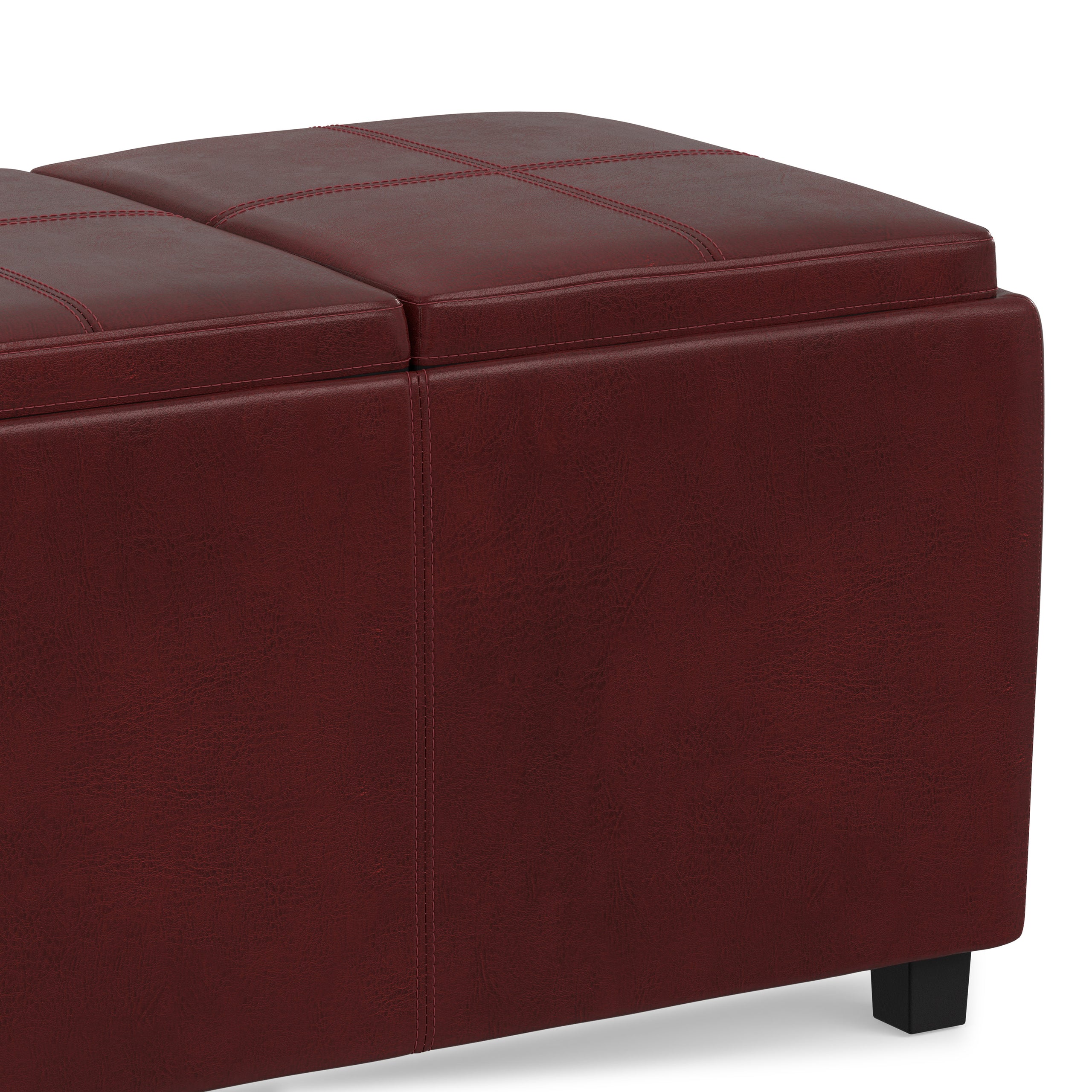 Radicchio Red Vegan Leather | Avalon 3 Trays Ottoman in Vegan Leather