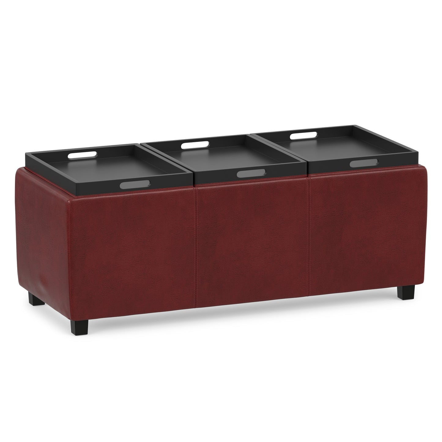 Radicchio Red Vegan Leather | Avalon 3 Trays Ottoman in Vegan Leather